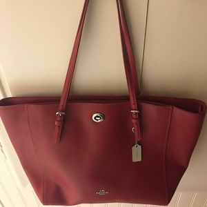 Red Coach turn lock tote